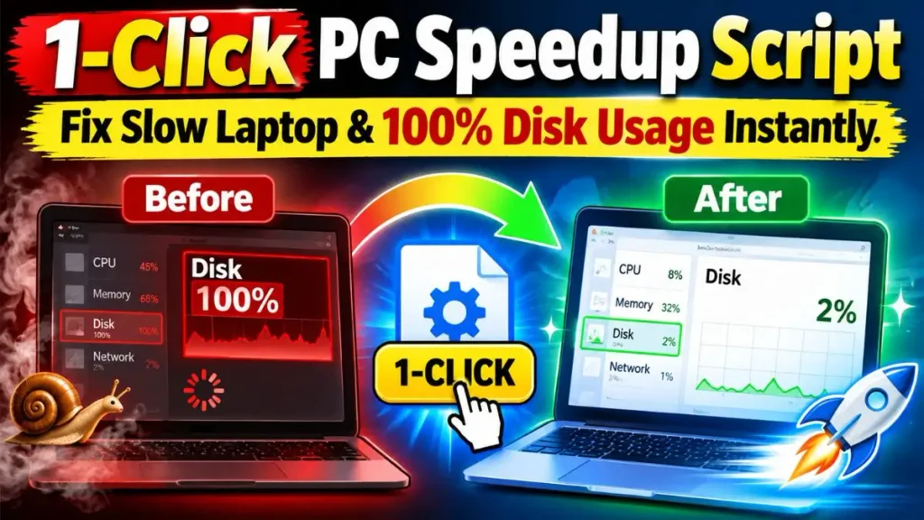 1-Click PC Speedup Script: Fix Slow Laptop & 100% Disk Usage Instantly