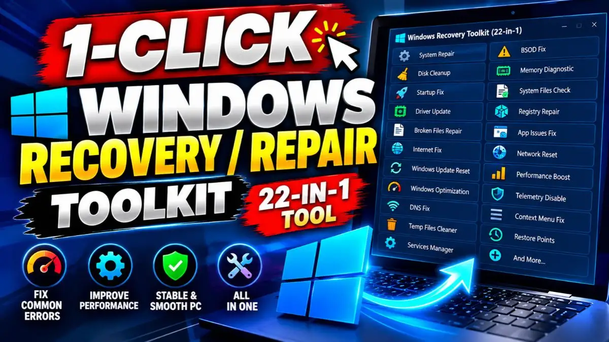 1-Click Windows Recovery Repair Toolkit Script (22-in-1 Tool)